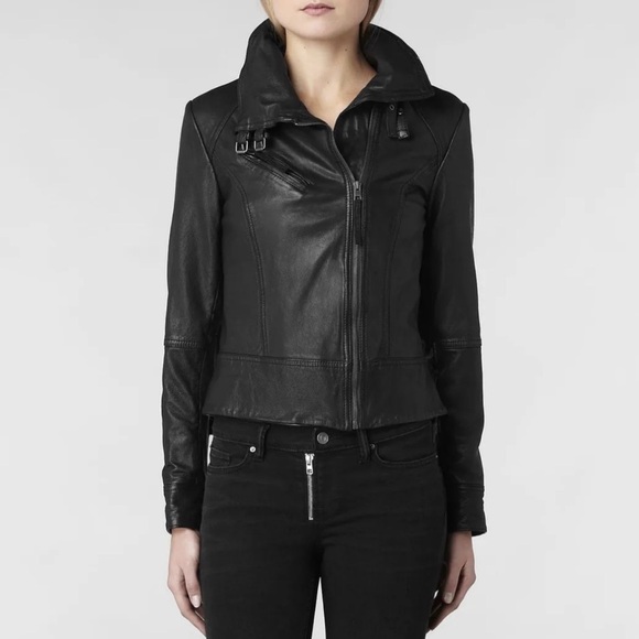 All Saints Belvedere Black Leather Jacket - Picture 3 of 6
